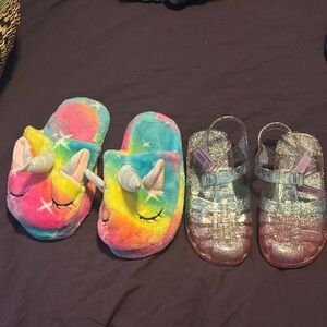 Colorful Unicorn and Glitter Kids Sandals